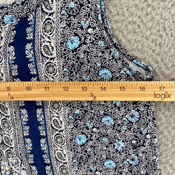 J Jill Dress Womens Small Blue Floral Shift Tee Notch Neck Sleeveless Stretch - Picture 8 of 10